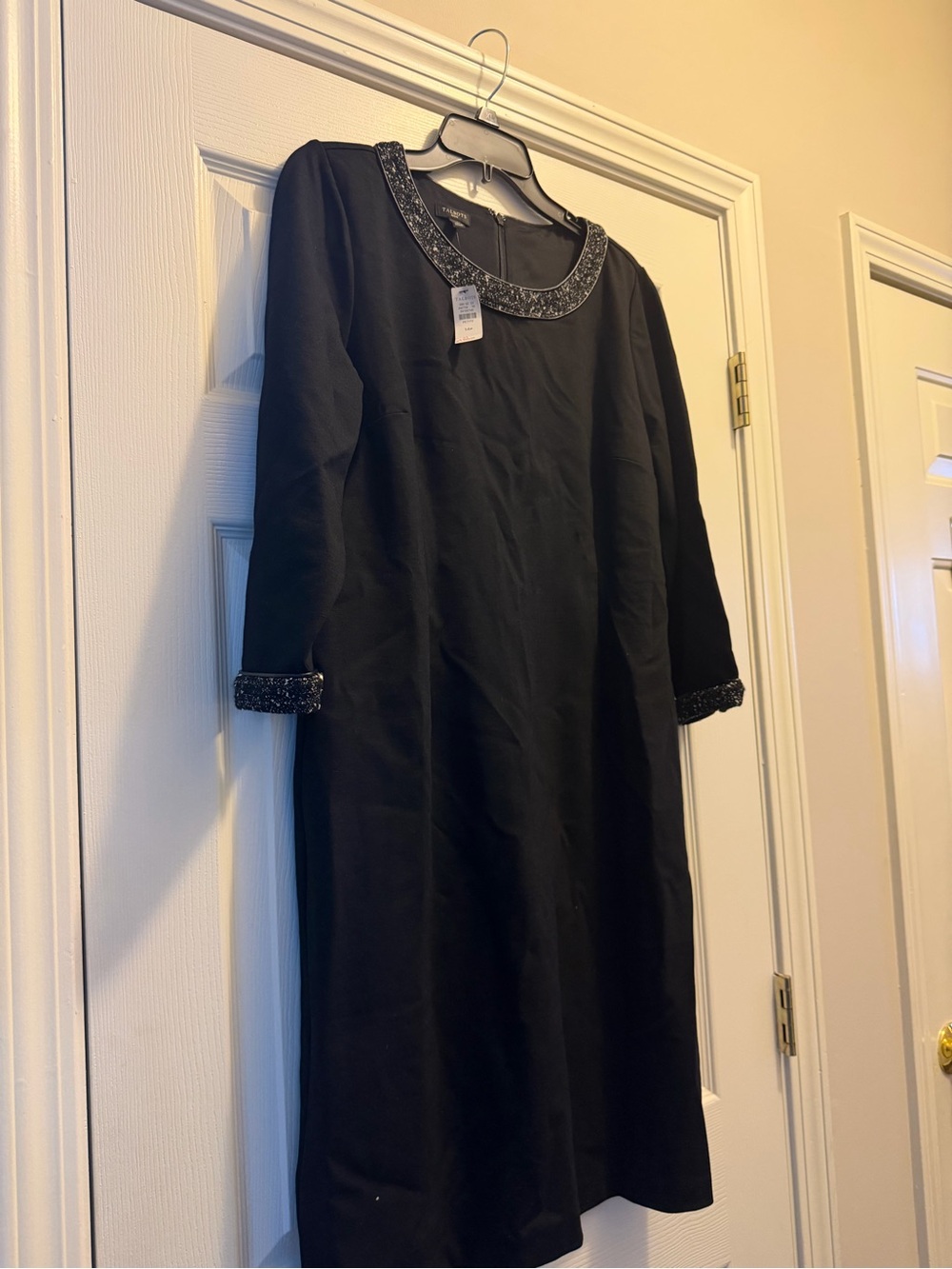 Talbots Black Long-Sleeve Beaded Trim Dress